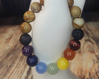 Lava Rock Chakra Stretch Bracelet - Adult size 6.7 inches (170mm)