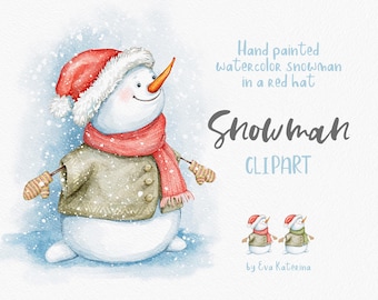 Watercolor Snowman Clipart Christmas Clipart Xmas Winter illustrations Holiday clip art Digital Christmas card PNG