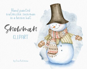 Watercolor Snowman Clipart Christmas Clipart Xmas Winter illustrations Holiday clip art Digital Christmas card PNG