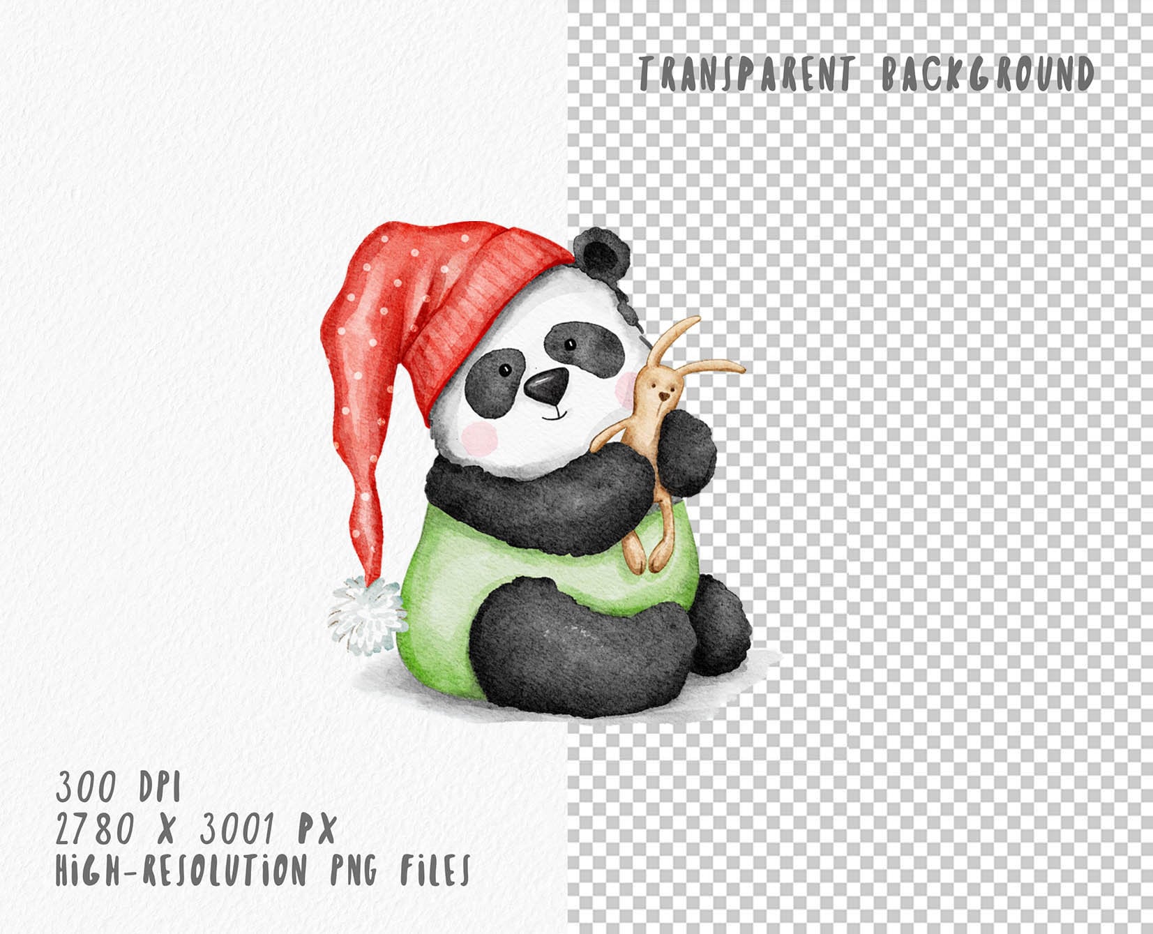 Panda in Santa Hat Clipart. Cute Watercolor Baby Panda. - Etsy