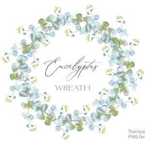 Eucalyptus Wreath Clipart. Eucalyptus branch. Watercolor clipart. Greenery wreath. Botanical wreath. Green leaves. Wreath digital clipart