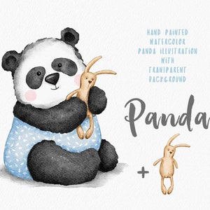Clipart Panda. Carino Baby Boy Nursery. Illustrazione panda. Acquerello Baby Panda. Bambino animale. Annuncio di nascita. Nursery Decor. PNG digitale