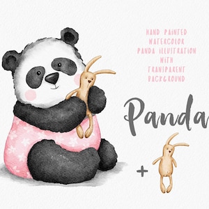 Panda Clipart. Leuke Baby Meisje Panda Illustratie. Aquarel Baby Panda. Dierlijke Baby. Geboortekaartje. Kinderkamer Decor. Digitale PNG