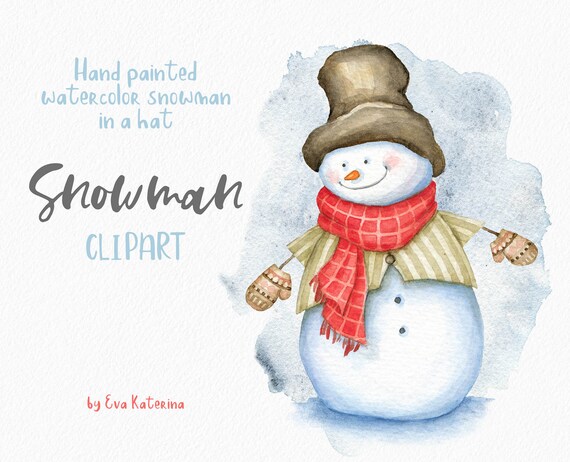 Watercolor Snowman Clipart Christmas Clipart Snowman with Red Scarf Xmas Winter illustrations Holiday clip art Digital Christmas card PNG