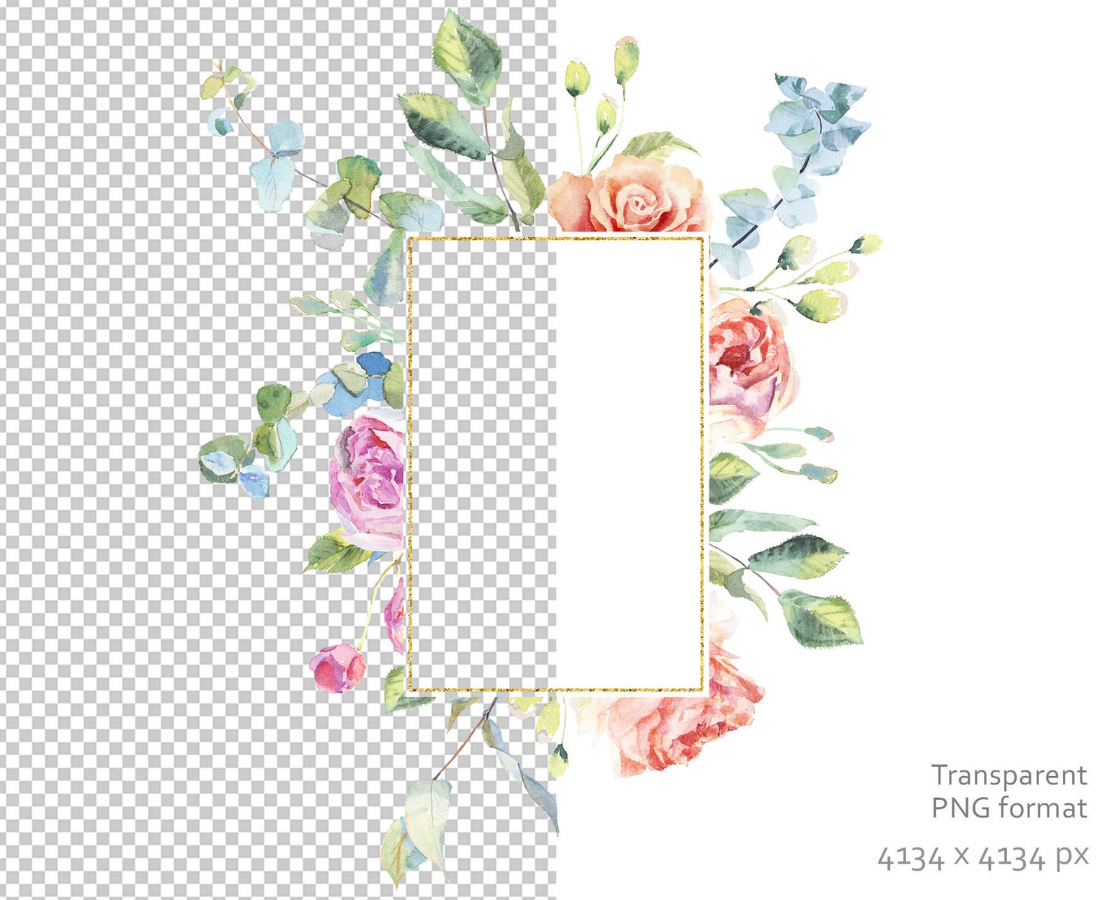 Boho Roses Frame Clipart. Floral Frame. Watercolor Floral Borders ...