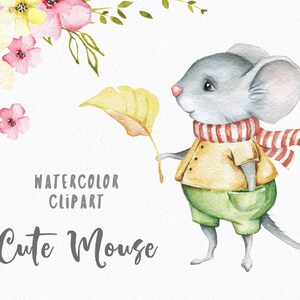 Mignon Animal Clipart Petite Souris Clipart Souris Clipart Bébé Souris Illustration Aquarelle Fleur Souris ClipArt Bébé Garçon Pépinière PNG Commercial