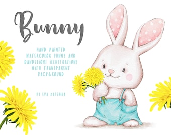 Bunny Clipart Cute Baby Bunny illustration Flowers Easter Cards Sweet Rabbit Clip Art Animal Clipart Baby Animals Commercial Use Nursery PNG