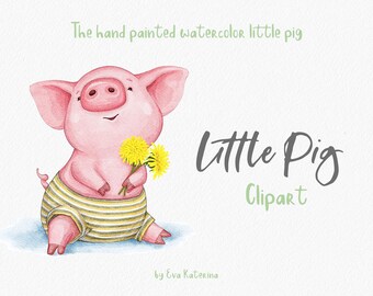 Piglet Clipart Watercolor Pig Clipart Little Pig illustration Piggy Clipart Baby Animal Clip art Pet Portrait Digital PNG Commercial Use