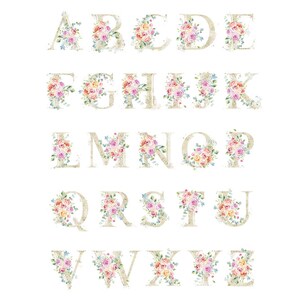Floral Alphabet Clipart With Watercolor Roses. 26 Gold Letters ...