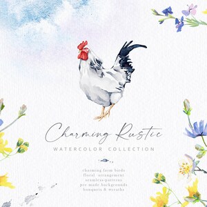 Aquarel boerderij clipart rustieke collectie boerderij vogels bloemen bloeiende naadloze patronen Pasen gans Chick bloemstuk PNG commercieel