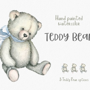 Imágenes prediseñadas de acuarela de oso de peluche. Juguete de osito de peluche vintage. Imágenes prediseñadas de juguete de Navidad de acuarela. Imágenes prediseñadas de baby shower. Digital. PNG