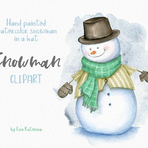 水彩雪だるまクリップアート クリスマスクリップアート 緑のスカーフを巻いた雪だるま クリスマス 冬のイラスト ホリデー クリップアート デジタル クリスマス カード PNG