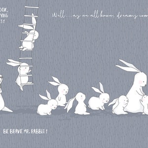 K&ouml;nnte beinhalten: Eine niedliche Illustration einer Familie von wei&szlig;en Kaninchen. Der Vaterkaninchen tr&auml;gt eine Fliege und das Mutterkaninchen h&auml;lt ein Babykaninchen. Der Text "OH MY GOSH... LOOK, THEY ARE MULTIPLYING LIKE LITTLE RABBITS!" und "Well...ay we all know, dreamy come true...&hearts;" steht &uuml;ber den Kaninchen. Der Text "BE BRAVE MR. RABBIT!" steht unter den Kaninchen. Der Text "Perfect for Mother's Day" steht in der oberen rechten Ecke des Bildes.