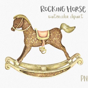 Rocking Horse Watercolor Clipart. Vintage Toy Clipart. Baby toy. Kids Clipart. Nursery Decor. Newborn Clip art. Digital, Commercial use
