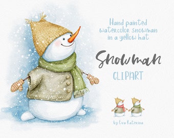 Watercolor Snowman Clipart Christmas Clipart Xmas Winter illustrations Holiday clip art Digital Christmas card PNG