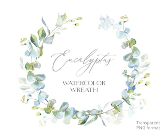 Eucalyptus Wreath Clipart. Eucalyptus branch. Watercolor clipart. Greenery wreath. Botanical wreath. Green leaves. Wreath digital clipart