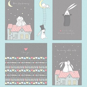 K&ouml;nnte beinhalten: Ein Set mit 10 druckbaren Gru&szlig;karten mit niedlichen Hasenillustrationen und verschiedenen Botschaften, darunter "Frohe Ostern", "Ich liebe dich mehr als Karotten", "Wo fallen die Sterne?", "H&ouml;r niemals auf zu tr&auml;umen", "Ich liebe dich", "Du fehlst mir", "Du bist meine ganze Welt", "Sei mein Valentinstag", "Der Richtige wird dich finden", und "Danke".