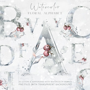 Blumen Alphabet Buchstaben Clipart Aquarell Winter Beere Blumen Alphabet Zweig Hochzeit Monogramm Initialen Digital PNG kommerzielle Nutzung