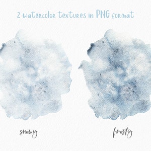 May include: Two watercolor textures in PNG format. The first texture is a light blue, gray, and white watercolor wash with a slightly darker center. It is labeled "showy". The second texture is a similar light blue, gray, and white watercolor wash with a slightly darker center. It is labeled "frosty".