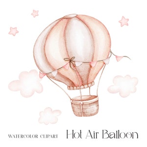 Watercolor Hot Air Balloon clipart. It's a girl. It's a boy. Nursery wall decor, baby wall decor. Digital download PNG
