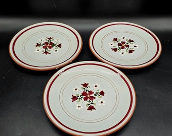 ヴィンテージ スタングル陶器 ガーランド デザートプレート 3枚セット – 手描きの花柄パン皿 – コテージコア ファームハウス 食器 – 6.25インチ