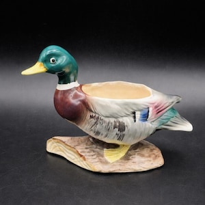 Vintage Relpo Enten-Blumentopf J-1337 | Mid Century Japan Keramik Figur | Stockenten Enten Vase | Kleintier Pflanzer | Cottagecore Dekor
