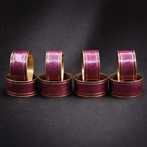 Vintage Brass & Plum Enamel Napkin Rings | Set of 8 Oval Rings | Holiday Tablescape, Boho Dining Decor, Wedding Reception, Hostess Gift