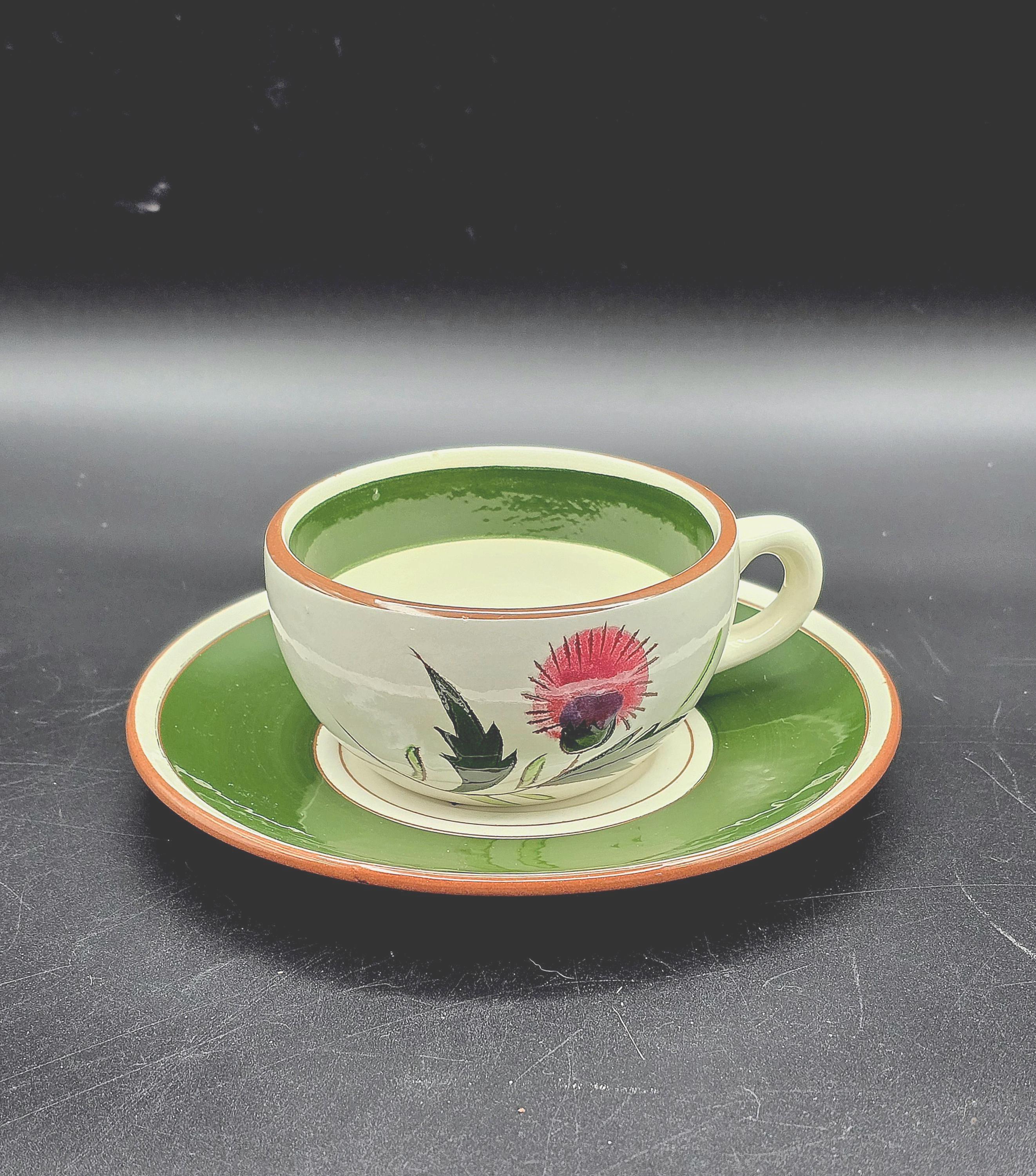 Vintage Stangl Pottery Pink Thistle Teacup and Saucer ~ Hand