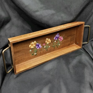 Vintage Hand Painted Wooden Tray Floral Folk Art Serving Tray Cottagecore Decor Farmhouse Coffee Table Tray Signed Artist