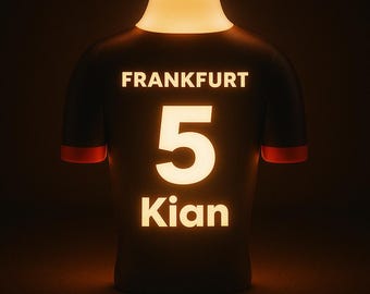 3D-Fußball-Trikotlampe personalisiert, Frankfurt, Geschenk Fußballfan, Geschenk für ihn, Babygeschenk, Deko Kinderzimmer, Nachtlicht