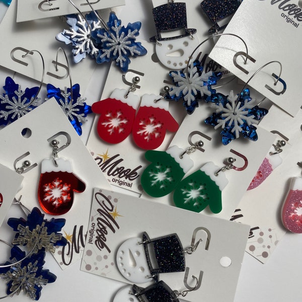 Winter MYSTERY LOT- surprise lot of TWO pairs of Winter dangle earrings. Laser cut acrylic, lucky dip