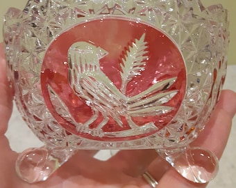 Hofbauer Red Bird Footed Candy Dish