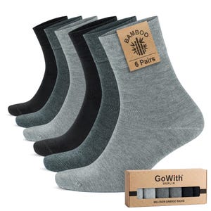 Bamboo Crew Dress Socks for Men & Women, 6 Pairs Breathable Seamless Casual Socks, GoWith, 3560