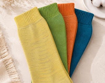 GoWith 4 Pairs Women's Colorful Linen Cotton Blend Thin Crew Socks | Soft Breathable Lightweight Socks | Gift for Her | Model: 2023