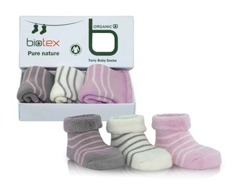 Biotex 3 Pairs Organic Cotton Baby Girl Socks | Cute Infant Newborn Booties | Baby Shower Gift | Baby Clothes | 0-12 Months | Model: 1551