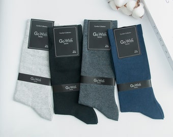 GoWith 4 Pairs Men's Cotton Dress Socks | Wedding Socks | Groom Socks | Seamless Comfy Socks | Gift for Him | Model: 3559