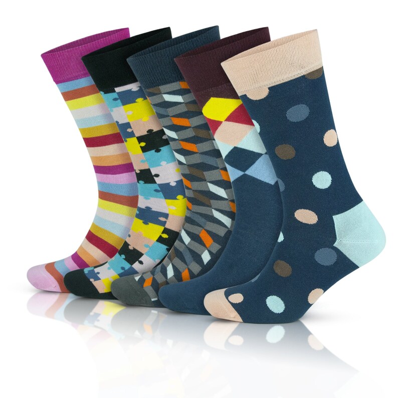 Gowith 5 Pairs Men's Bamboo Funny Colorful Dress Socks Etsy