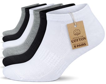 Premium Cotton Sneaker Socks for Men & Women, 6 Pairs Breathable Lightweight Casual Low-Cut Athletic Socks, GoWith, 3009