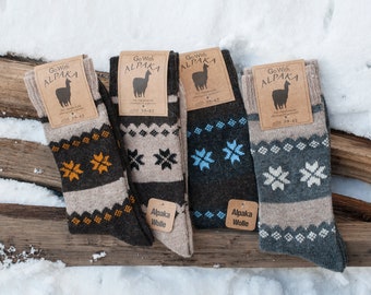 GoWith 2 paires de chaussettes unisexes en alpaga | Chaussettes thermiques en laine pour hommes et femmes | Chaussettes d'hiver douillettes | Cadeau pour elle | Cadeau pour lui | Modèle : 3097