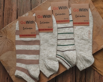 GoWith 4 Pairs Men's Linen Cotton Blend Ankle Socks | Striped Short Sneaker Socks | Low Cut Athletic Socks | Gift for Him | Model: 3149