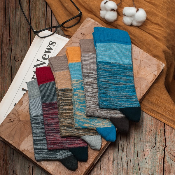 GoWith 3-6 Pairs Men’s Cotton Colorful Dress Socks | Soft Cozy Casual Crew Socks | Groomsmen Socks | Gift for Him | Model: 6017