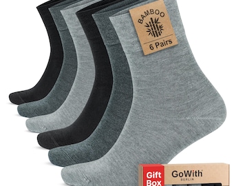 Bamboo Crew Dress Socks for Men & Women, 6 Pairs Breathable Seamless Casual Socks, GoWith, 3560
