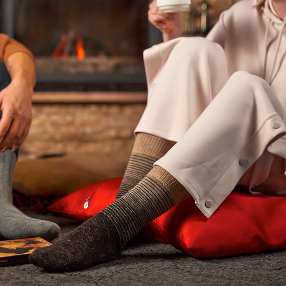 Calcetines de lana de alpaca 2 pares calcetines térmicos naturales de  invierno para hombre mujer gris marrón