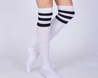 GoWith 3 Pairs Women's Cotton Thigh High Striped Socks | Over The Knee Long Socks | Gift for Her | Model: 2375