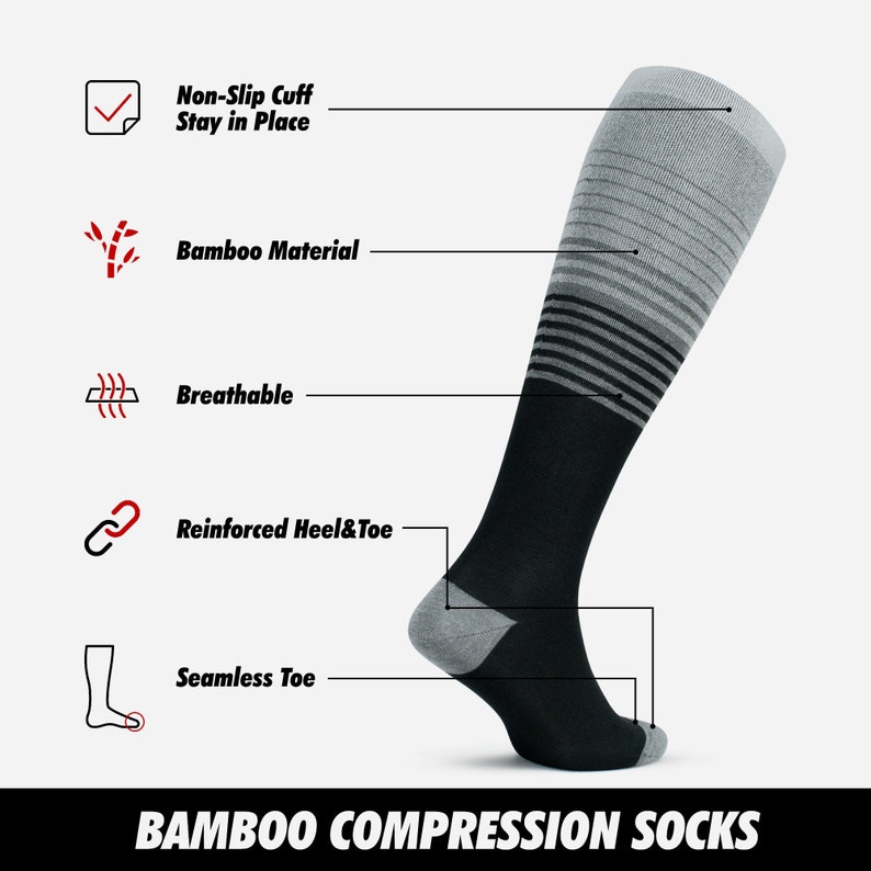 GoWith 1 Pair Unisex Bamboo Knee High Compression Socks - Model: 3590