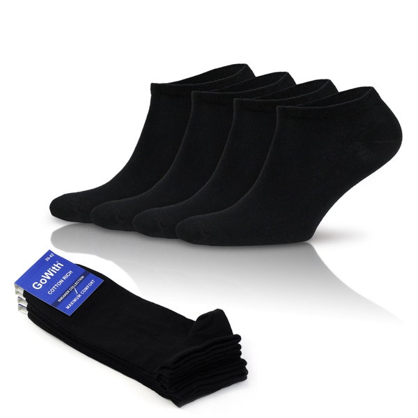 GoWith 4 Pairs Men's Cotton Black Running Ankle Socks | Low-Cut Comfy Sneaker Socks | Basic Athletic Socks | Gift for Him | Model: 3114