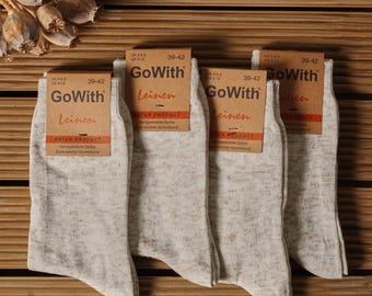 Linen Cotton Blend Crew Socks | 4 Pairs Breathable Undyed | GoWith 2024