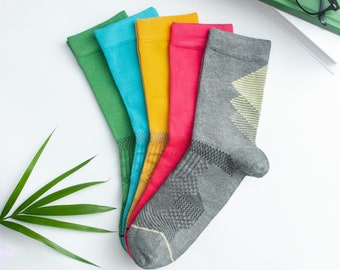 GoWith 5 Pairs Men's Colorful Bamboo Dress Socks | Soft Seamless Crew Socks | Breathable Thin Casual Socks | Gift for Him | Model: 3209