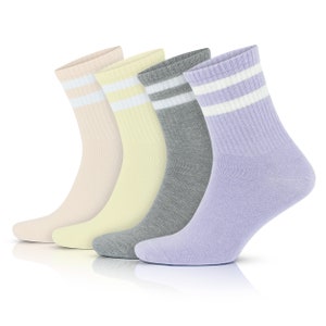 GoWith 3-4 Pairs Women's Cotton Retro Striped Socks Colorful Cute Casual Socks Thin Sneaker Socks Gift for Her Model: 2501 Multicolor-5