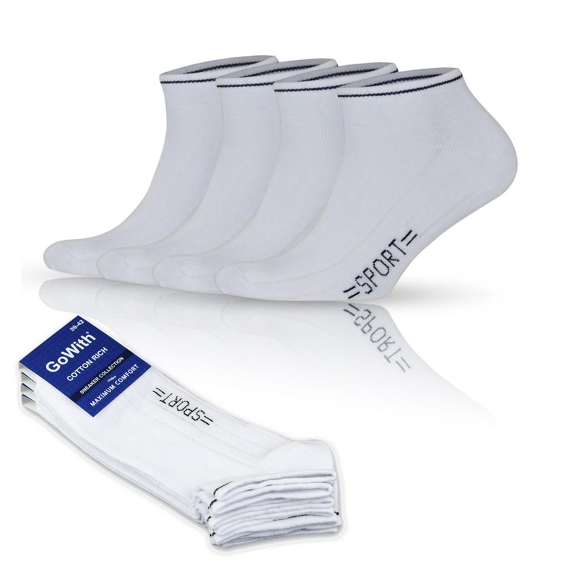 GoWith 4 Pairs Men's Cotton White Running Ankle Socks Low-Cut Comfy Sneaker Socks Basic Athletic Socks Gift for Him Model: 3115 White